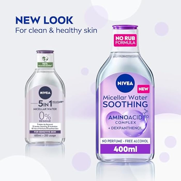 NIVEA Face Micellar Water, Soothing, Face Eyes Lips Makeup Remover with Amino Acid Complex + Dexpanthenol for Sensitive Skin, 400ml - Image 5
